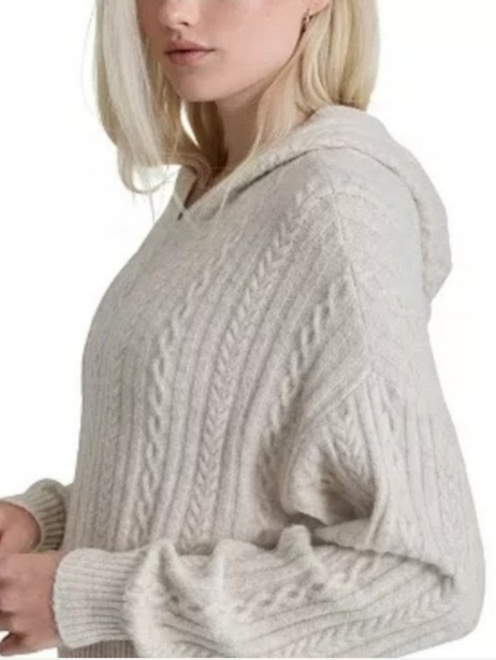 DKNY Sport Oversized Hoodie Chunky Sweater Cable Knit Cozy  MEDIUM - Picture 4 of 13